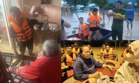 Liều mình giữa dòng nước xiết, người chỉ huy giữ an toàn cho dân