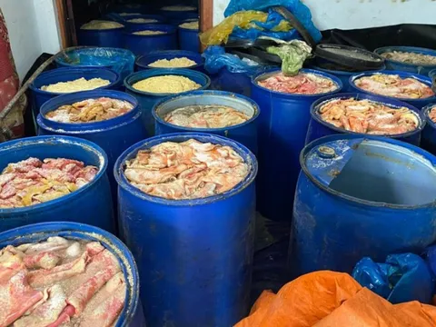 Phát hiện 4,9 tấn da heo bốc mùi hôi thối tại cơ sở sản xuất lạp xưởng
