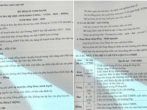 Lùm xùm thông tin một trường vinh danh phụ huynh kim cương, vàng, bạc, đồng