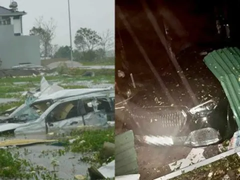 Bão Bualoi gây giông lốc hất văng ô tô 7 chỗ xuống hồ, xe Maybach bị mái tôn đè biến dạng