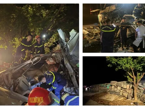 Lật xe đầu kéo, dầu chảy tràn ra đường, tài xế bị thương mắc kẹt trong cabin