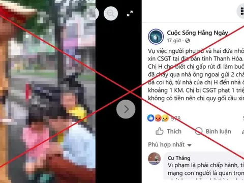 Hình ảnh người mẹ và 2 con nhỏ quỳ gối cầu xin CSGT Thanh Hóa là bịa đặt, vu khống