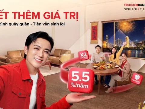 Khai xuân đón lộc: Tiền Tết sinh lời tự động tới 5,5% cùng Techcombank