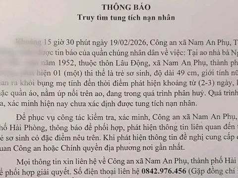 Phát hiện thi thể trẻ sơ sinh tại ao nhà dân