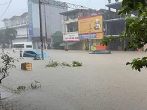 Mưa như trút nước, đường phố Quảng Ninh biến thành sông, ô tô ngập gần tới nóc