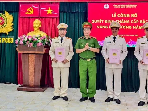 Thăng cấp bậc hàm, nâng bậc lương cho 73 cán bộ, chiến sĩ Công an Đồng Nai