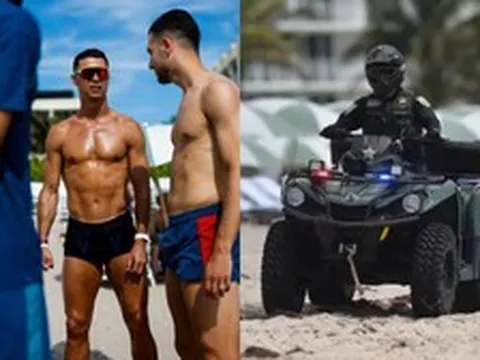 Ronaldo bị an ninh ngăn xuống tắm biển vì sức hút quá khủng khiếp khiến bãi biển đông cứng