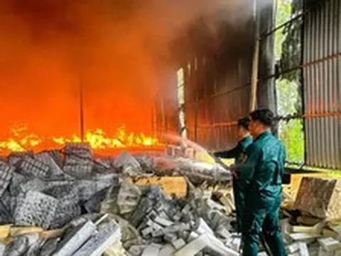 Công ty chế biến gỗ ở TPHCM cháy ngùn ngụt, cột khói đen bốc cao