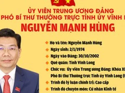 Tiểu sử đồng chí Nguyễn Mạnh Hùng, tân Phó Bí thư Thường trực Tỉnh ủy Vĩnh Long
