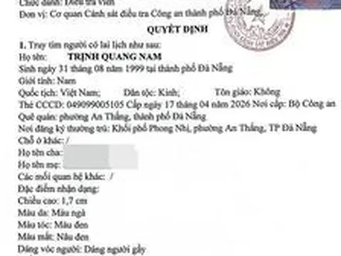 Công an truy tìm người có tên Trịnh Quang Nam SN 1999