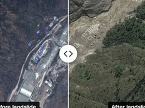 Hình ảnh vệ tinh cho thấy nhà máy thủy điện bị san phẳng trong trận lũ ở Nepal